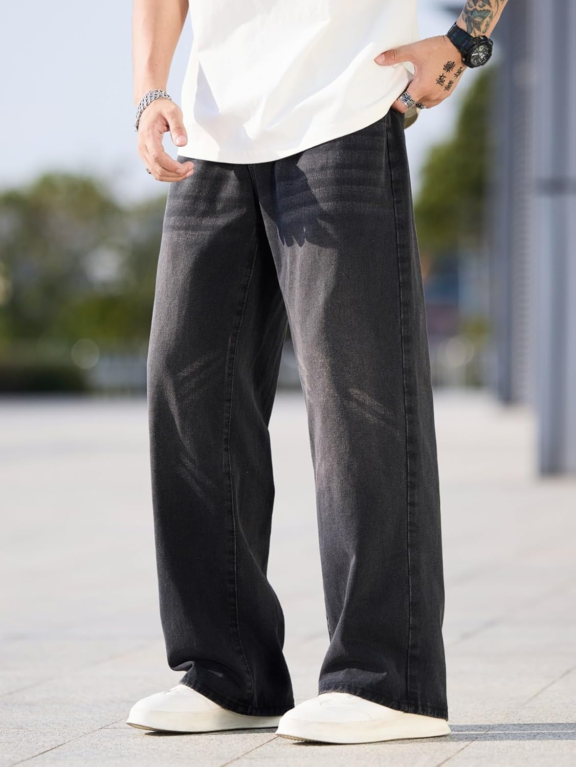 Men'S Baggy Jeans Y2K Vintage Wide Leg Denim Pants Hip Hop Skater Jeans Loose Fit Trousers 2000S Streetwear