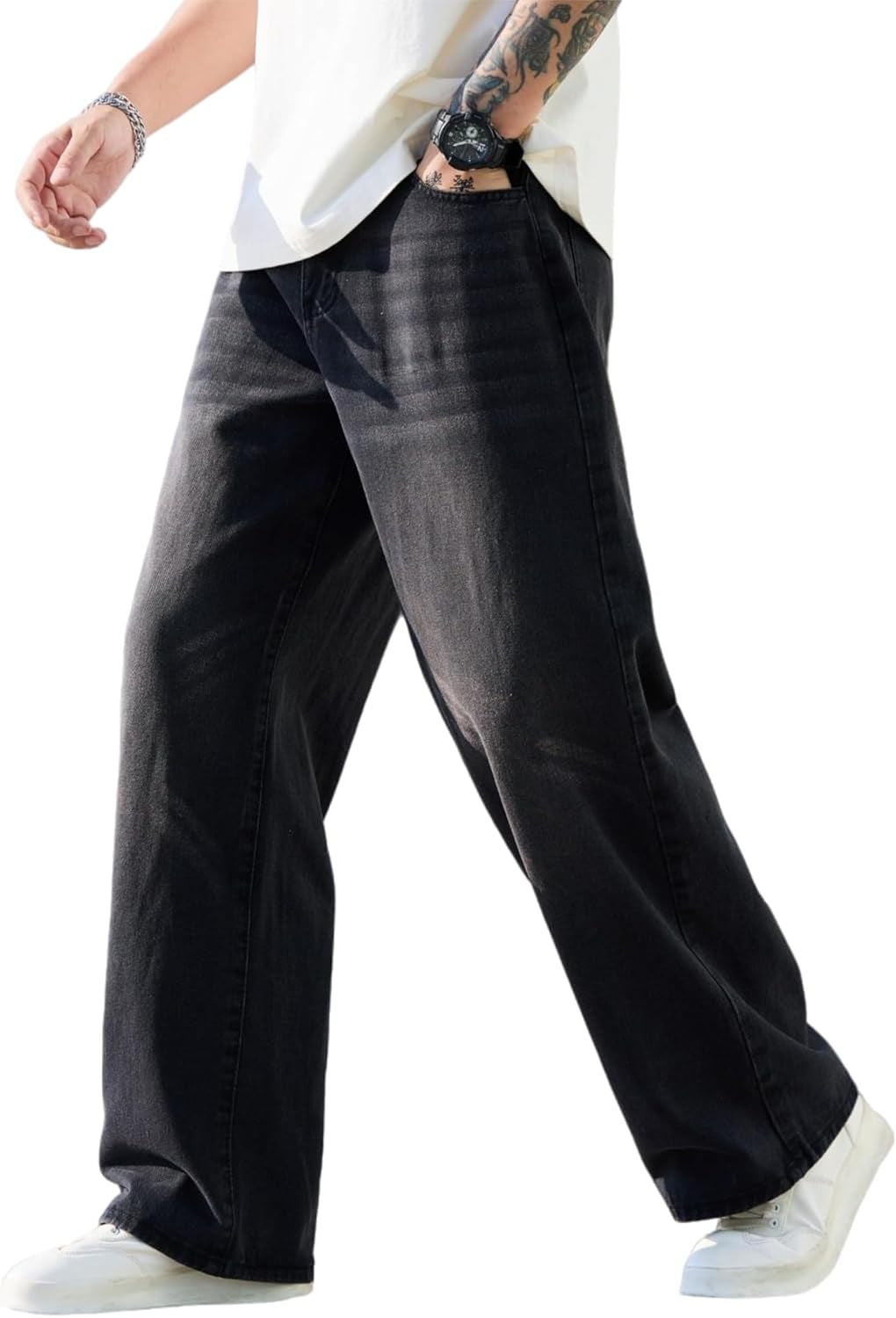 Men'S Baggy Jeans Y2K Vintage Wide Leg Denim Pants Hip Hop Skater Jeans Loose Fit Trousers 2000S Streetwear