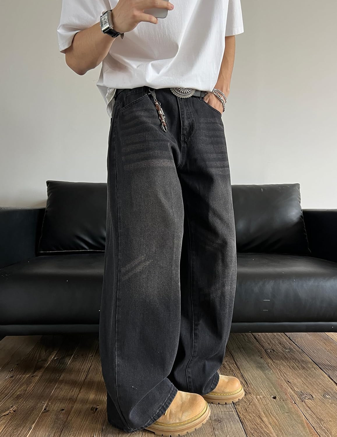 Men'S Baggy Jeans Y2K Vintage Wide Leg Denim Pants Hip Hop Skater Jeans Loose Fit Trousers 2000S Streetwear