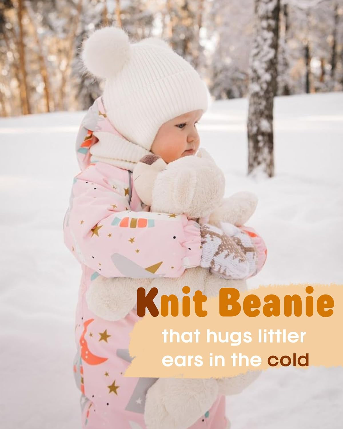 Baby Toddler Winter Hat Pom Pom Beanie Girls Boys with Fleece Lined Kids Warm Cap