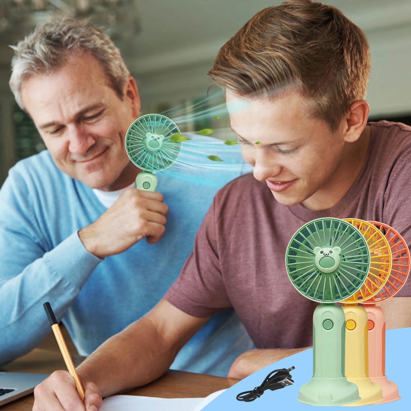 Mini Handheld Fan, USB Desk Fan Small Personal Portable Stroller Table Fan with Rechargeable Battery Operated Cooling Folding Electric Fan with 3 Speed Mode for Travel Office Outdoor - White