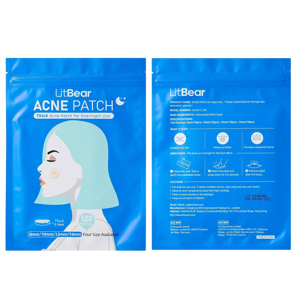 Acne Pimple Patches- Day and Night 4 Sizes 180 Dots Thin & Thick Hydrocolloid Patches with Witch Hazel, Tea Tree & Calendula Oil, Extra Adhesion for Face Zit Patch Dots