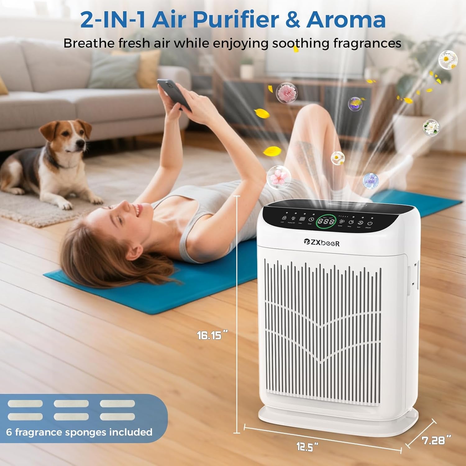 Air Purifiers for Home Large Room up to 3000 Ft²,  HEPA Double-Sided Air Purifier with Washable Filter, PM2.5 Air Quality Sensor, Aroma, 20Db Sleep Mode, Air Cleaner for Pets Bedroom (White)