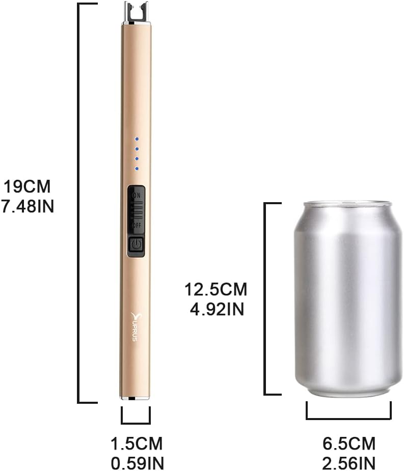 Electric Lighter Arc Windproof Flameless USB Rechargeable Lighter with Safety Lock for Candle BBQ Camping (Champagne Gold)