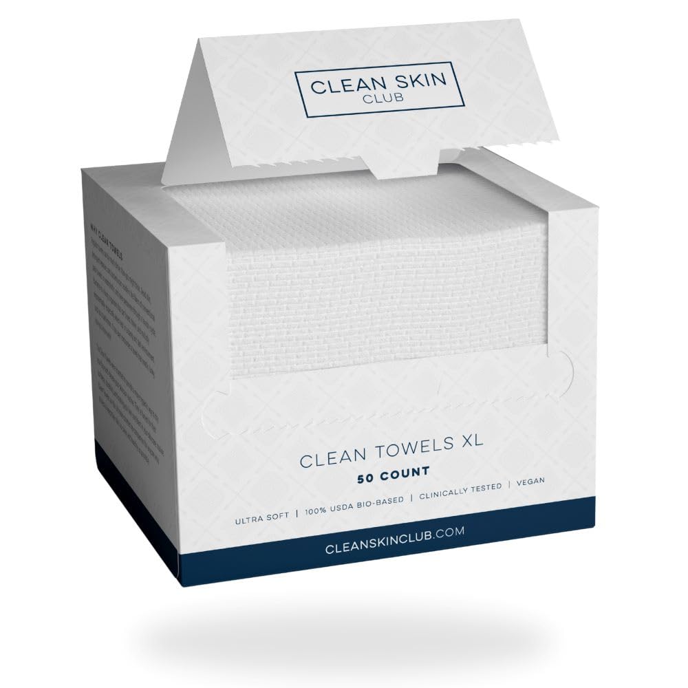 Clean Towels XL®, 100% USDA Biobased Face Towel, Disposable Face Towelette, Eczema Association Accepted, Makeup Remover Dry Wipes, Ultra Soft, 50 Ct per Pack, 2 Packs, 100 Ct Total