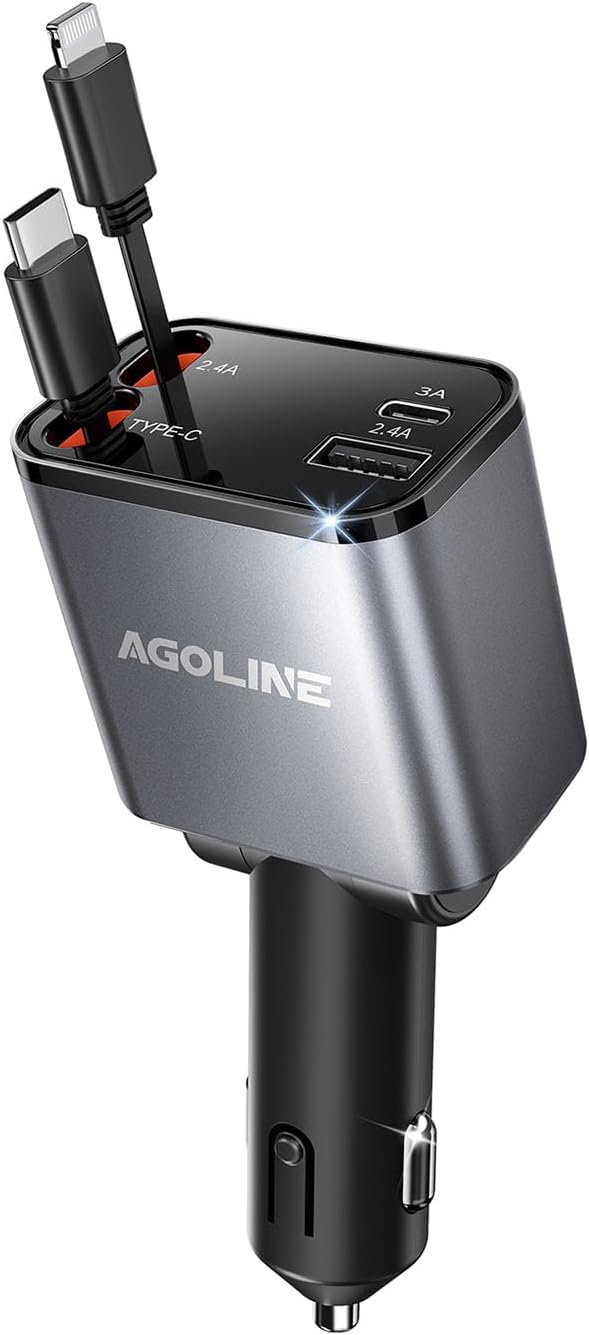 4 in 1 Retractable Car Charger,Smaller Super Fast Charger with Retractable Cords, Car Charger Fast Charging,Usb C Charger Adpater Compatible with Iphone 16 15 14 13 Pro Max,Galaxy,Pixel