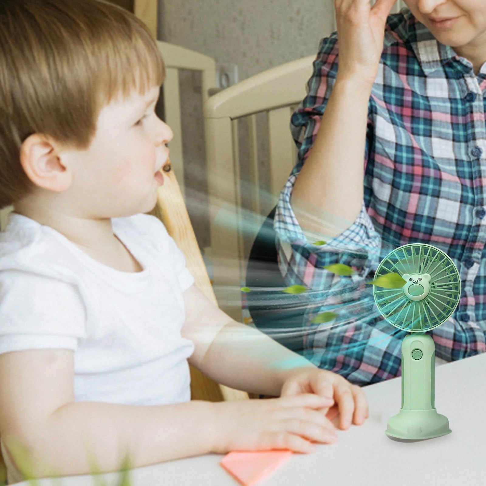 Mini Handheld Fan, USB Desk Fan Small Personal Portable Stroller Table Fan with Rechargeable Battery Operated Cooling Folding Electric Fan with 3 Speed Mode for Travel Office Outdoor - White