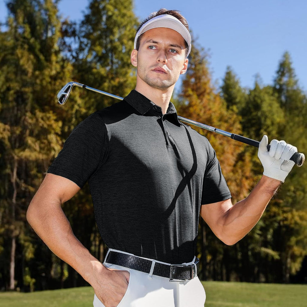 5 Pack Polo Shirts for Men - Quick Dry Moisture Wicking Performance Short Sleeve Mens Golf Shirts for Work Athletic