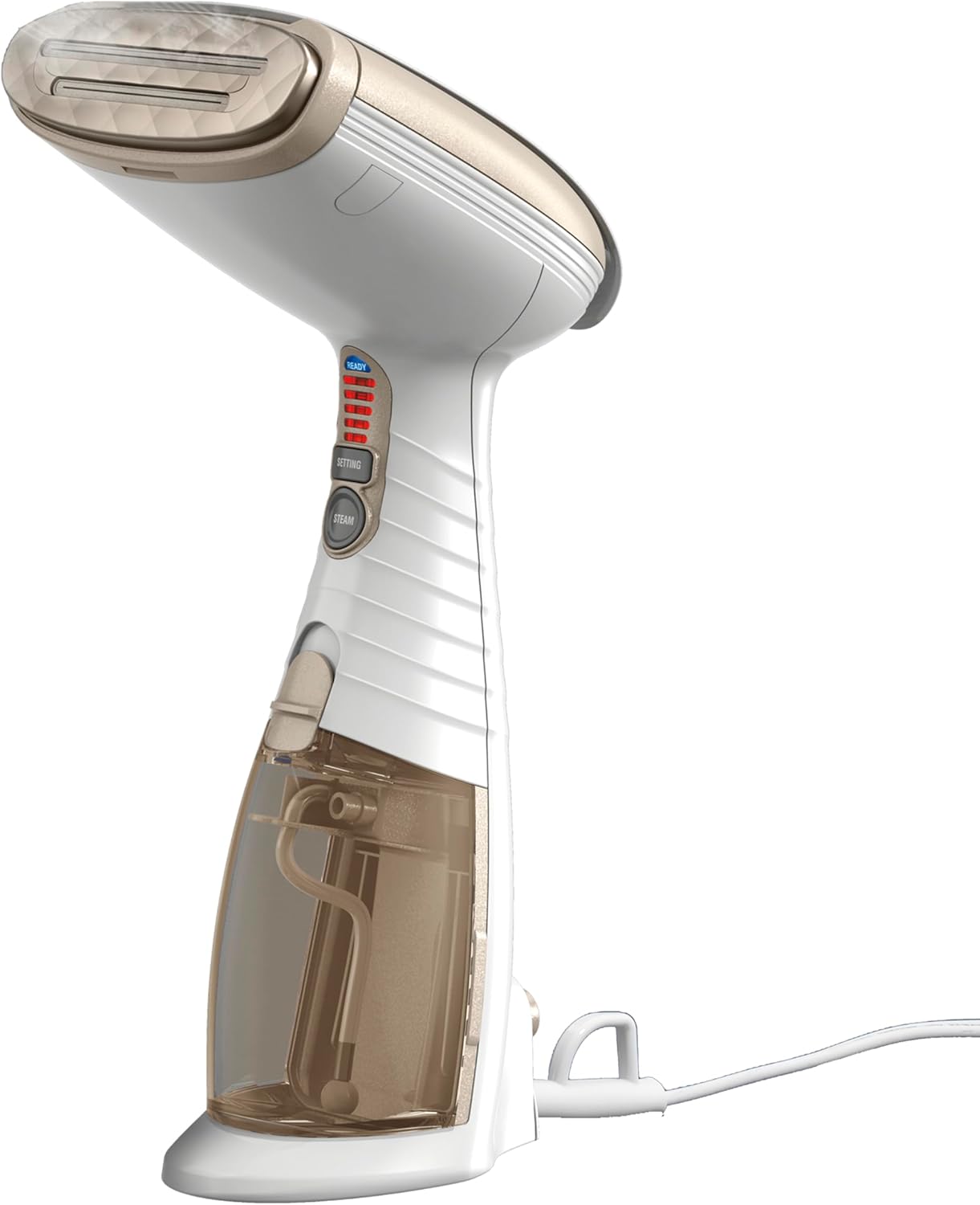 Handheld Garment Steamer for Clothes, Turbo Extremesteam 1875W Fabric Steamer, Portable Handheld Design, Strong Penetrating Steam, White/Champagne