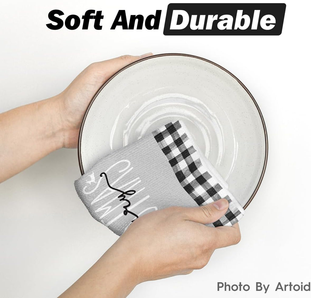 Black White Buffalo Plaid Snowman Xmas Trees Christmas Kitchen Towels Dish Towels, 18X26 Inch Daily Winter Decoration Hand Towels Set of 4