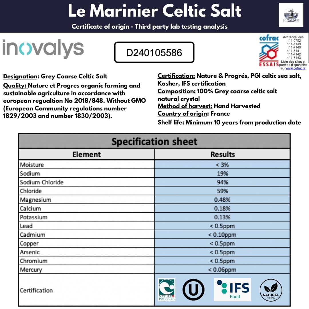 Celtic Salt Organic Grey Coarse, 1.1Lb - 18Oz. Mineral Rich 100% Natural and Unrefined French Sea Salt Organic. Hand Harvested Mineral Sea Salt, Sel Gris (1.1Lb Grey Coarse)