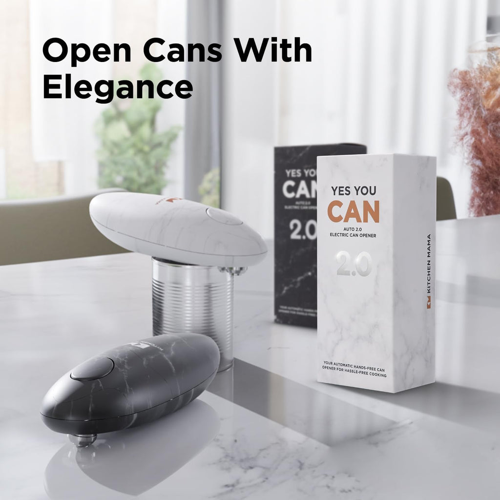 Auto 2.0 Electric Can Opener: Blade Opens Almost Any Can Pop or Soda Can - Automatic, Hands Free, Safe, Smooth Edge, Lid Remover, Battery Operated, Cordless, YES YOU CAN (Marble Black)
