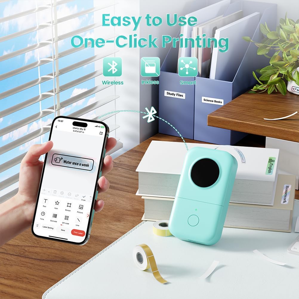 D30 Label Maker Machine, Portable Bluetooth Mini Label Printer, Smartphone Handheld Thermal Sticker Small Labeler Multiple Templates Font Icon Inkless Custom Label for Home Kids School Items