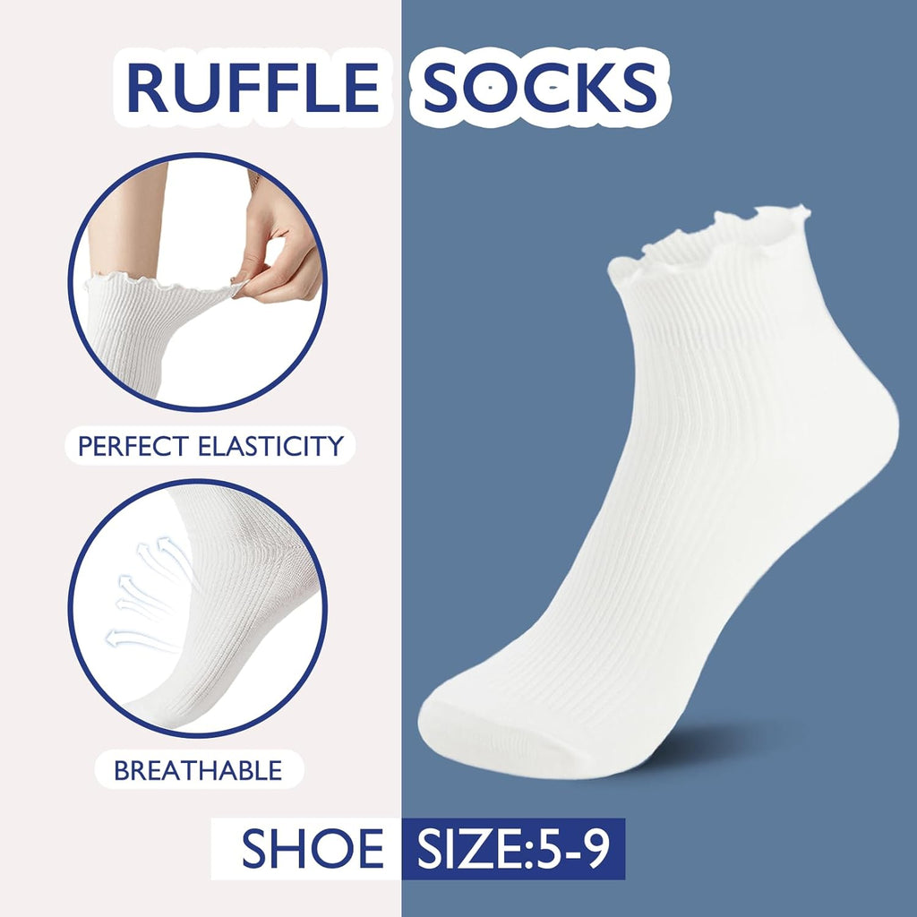 6 Pairs of Ruffle Socks Women, Cute Ruffle Ankle Socks