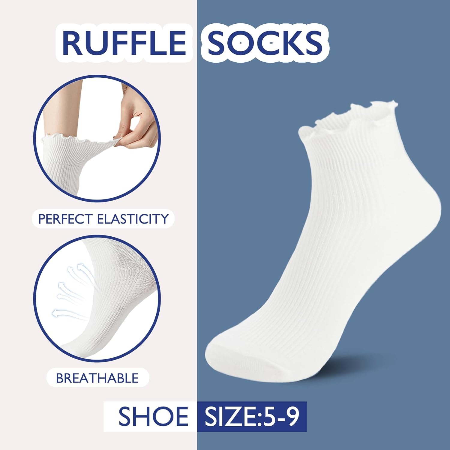 6 Pairs of Ruffle Socks Women, Cute Ruffle Ankle Socks