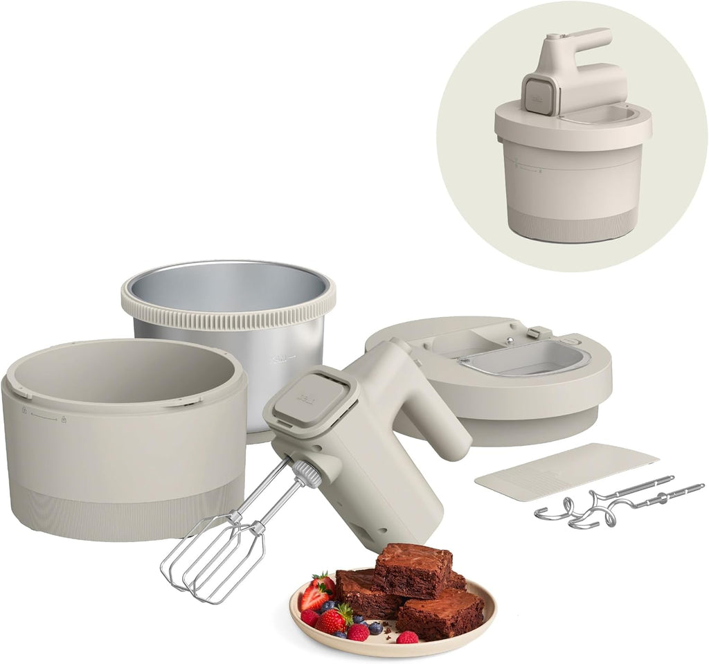 3.5 Qt Hand & Stand Mixer, 2 in 1 Electric Mixer with Bowl, Dough Hook, Whisk & Egg Beater, Multifunctional Handheld Blender & Mixer for Baking, 200 Watt, Oatmilk