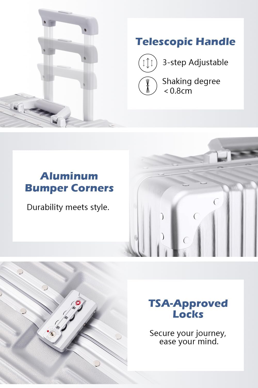 Carry on Luggage with Aluminum Frame, 20 Inch PC Hard Shell Suitcase with Spinner Wheels and TSA Locks, Lightweight Luggage for Business Travel (22X14X9 Airline Approved)