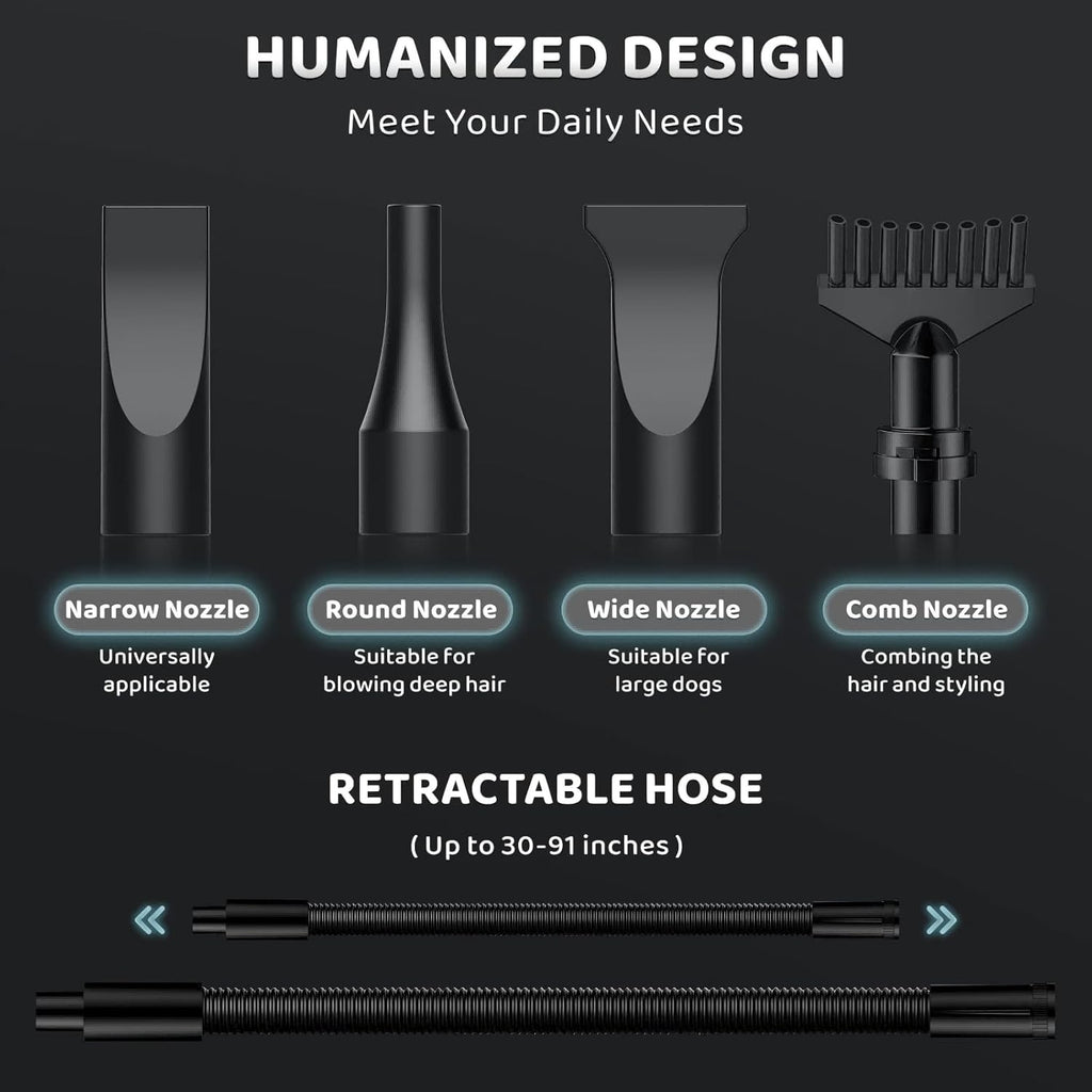 Dog-Hair-Dryer, 5.2HP/ 3800W High Velocity Pet Blow Dryer with Heater for Grooming, Speed Temperature Adjustable Dog Blower Grooming Dryer with 4 Nozzles