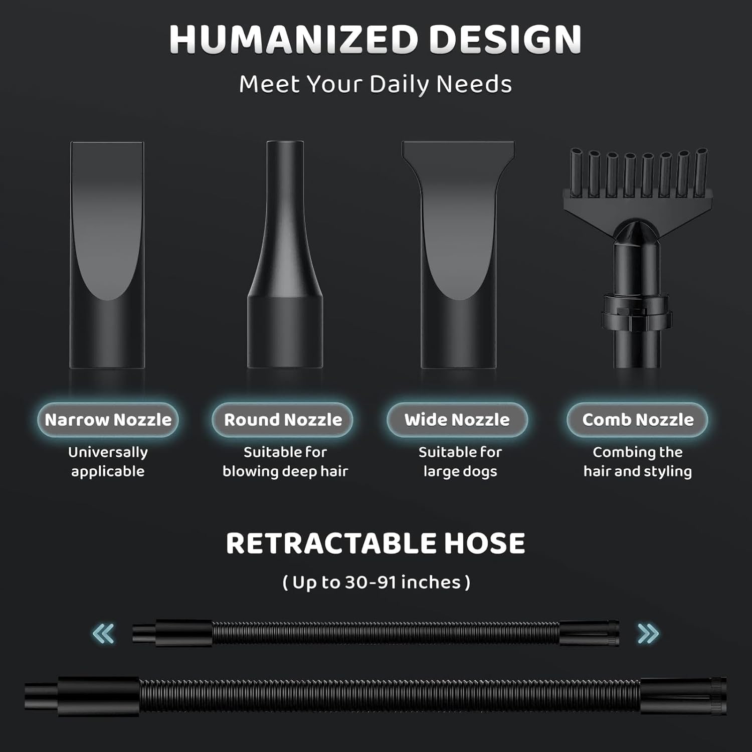 Dog-Hair-Dryer, 5.2HP/ 3800W High Velocity Pet Blow Dryer with Heater for Grooming, Speed Temperature Adjustable Dog Blower Grooming Dryer with 4 Nozzles