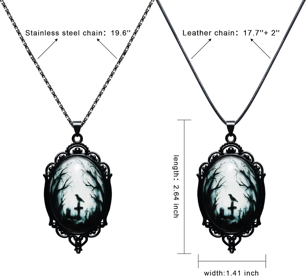 Gothic Necklace, Witch Raven Locket Necklace as Goth Accessories for Halloween Costume Jewelry for Women, Bat Pendant Rose Vampire Jewelry as Halloween Outfit Party Gifts