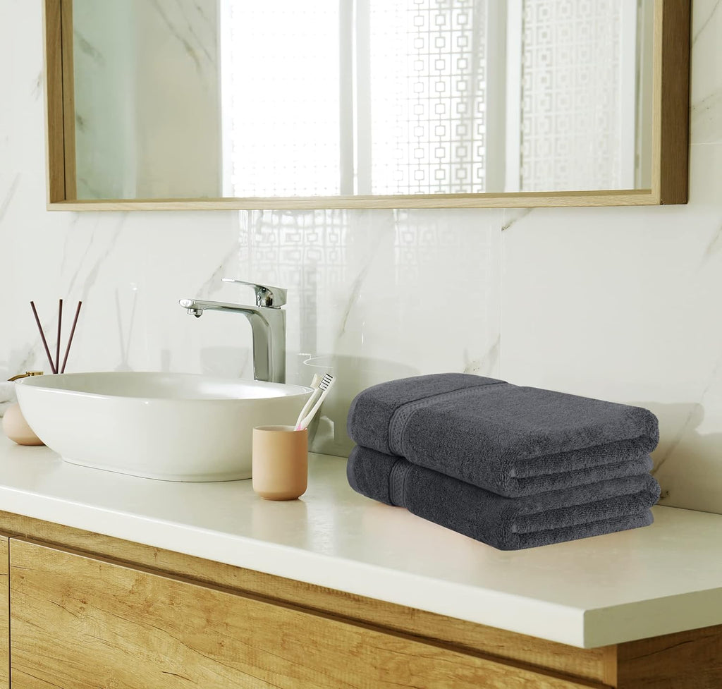 8 Piece Premium Towel Set, 2 Bath, 2 Hand, and 4 Wash Cloths, 600 GSM 100% Ring Spun Cotton, Highly Absorbent Towels for Bathroom, Gym, Hotel, and Spa, Grey