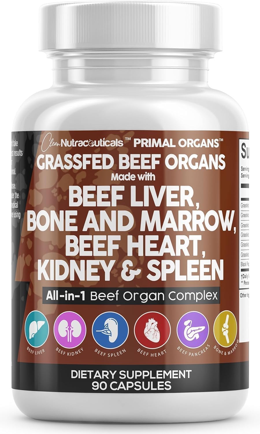 Grass Fed Beef Liver Capsules - Premium Quality Supplement Packed with Desiccated, Beef Heart, Spleen, Pancreas plus Bone & Marrow Dao Enzyme Pills
