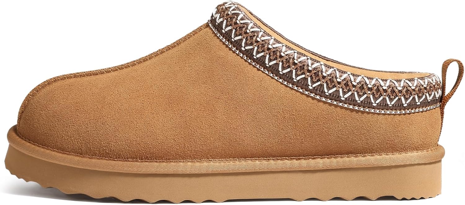 Genuine Suede Fuzzy Slippers for Women Winter Warm House Shoes Cozy Mini Boots for Indoor Outdoor