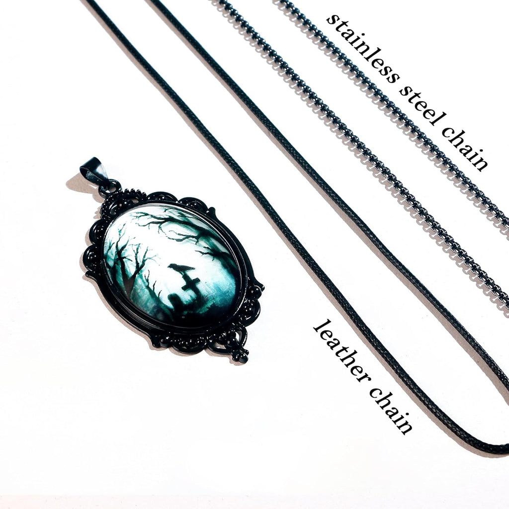 Gothic Necklace, Witch Raven Locket Necklace as Goth Accessories for Halloween Costume Jewelry for Women, Bat Pendant Rose Vampire Jewelry as Halloween Outfit Party Gifts