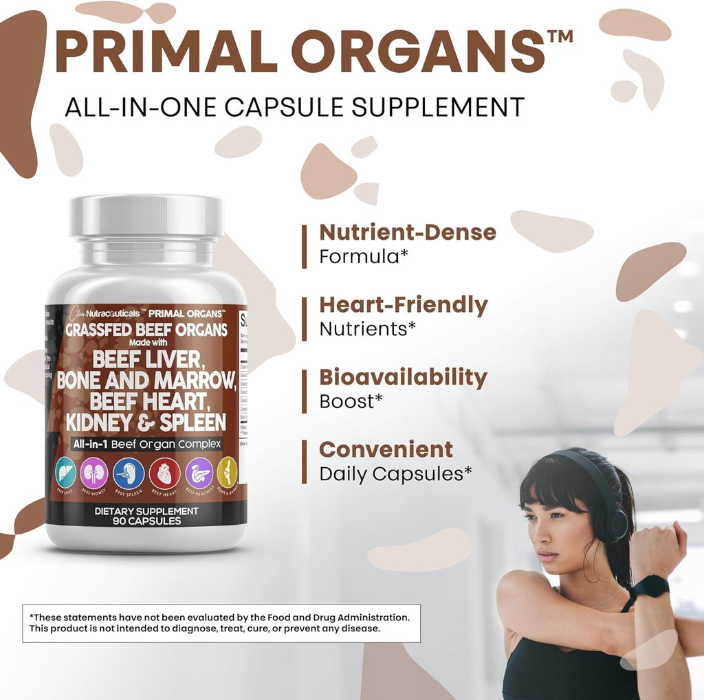 Grass Fed Beef Liver Capsules - Premium Quality Supplement Packed with Desiccated, Beef Heart, Spleen, Pancreas plus Bone & Marrow Dao Enzyme Pills