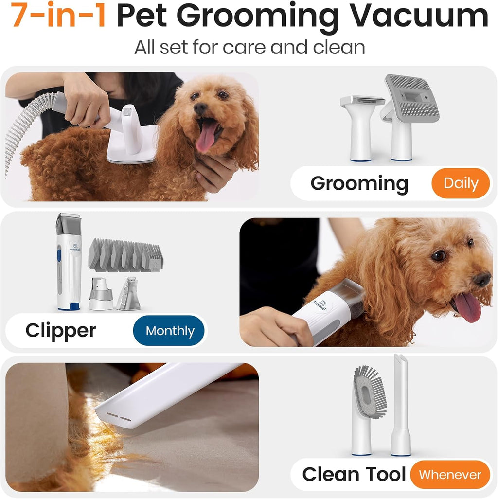 Dog Grooming Vacuum, Pet Grooming Vacuum with Clipper Nail Grinder, 1.5L Dust Cup Dog Deshedding Vacuum Brush with 7 Pet Grooming Tools for Shedding Pet Hair, Home Cleaning(Blue)