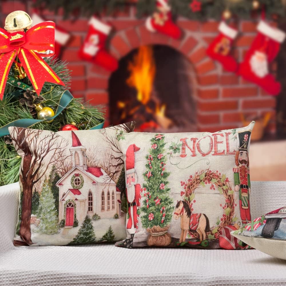 Christmas Decorations Christmas Pillow Covers 18 X 18 Inches Set of 4 - Xmas Series Cushion Pillow Cover Custom Zippered Square Pillowcase