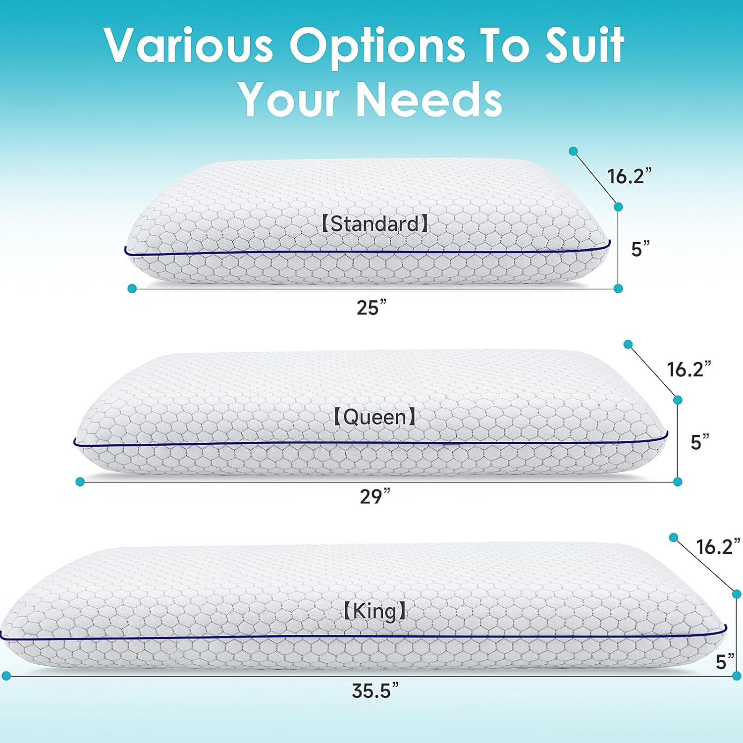 Memory Foam Pillows for Side, Back and Stomach Sleepers, Bed Pillow with Washable Cover and Breathable Mesh, Bed Pillow for Sleeping Standard Size (Grey)