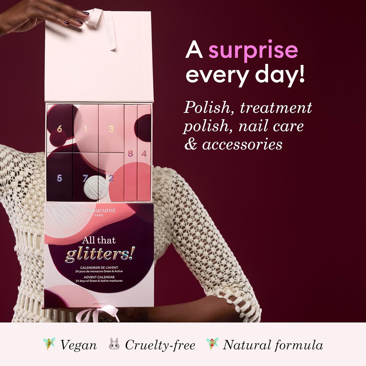 Green & Active Advent Calendar 2025-24 Full Size Products : Green Nail Polish Colors, Active Glow, Nail Care & Accessories - Christmas Gifts for Women - Advent Calendar for Adults