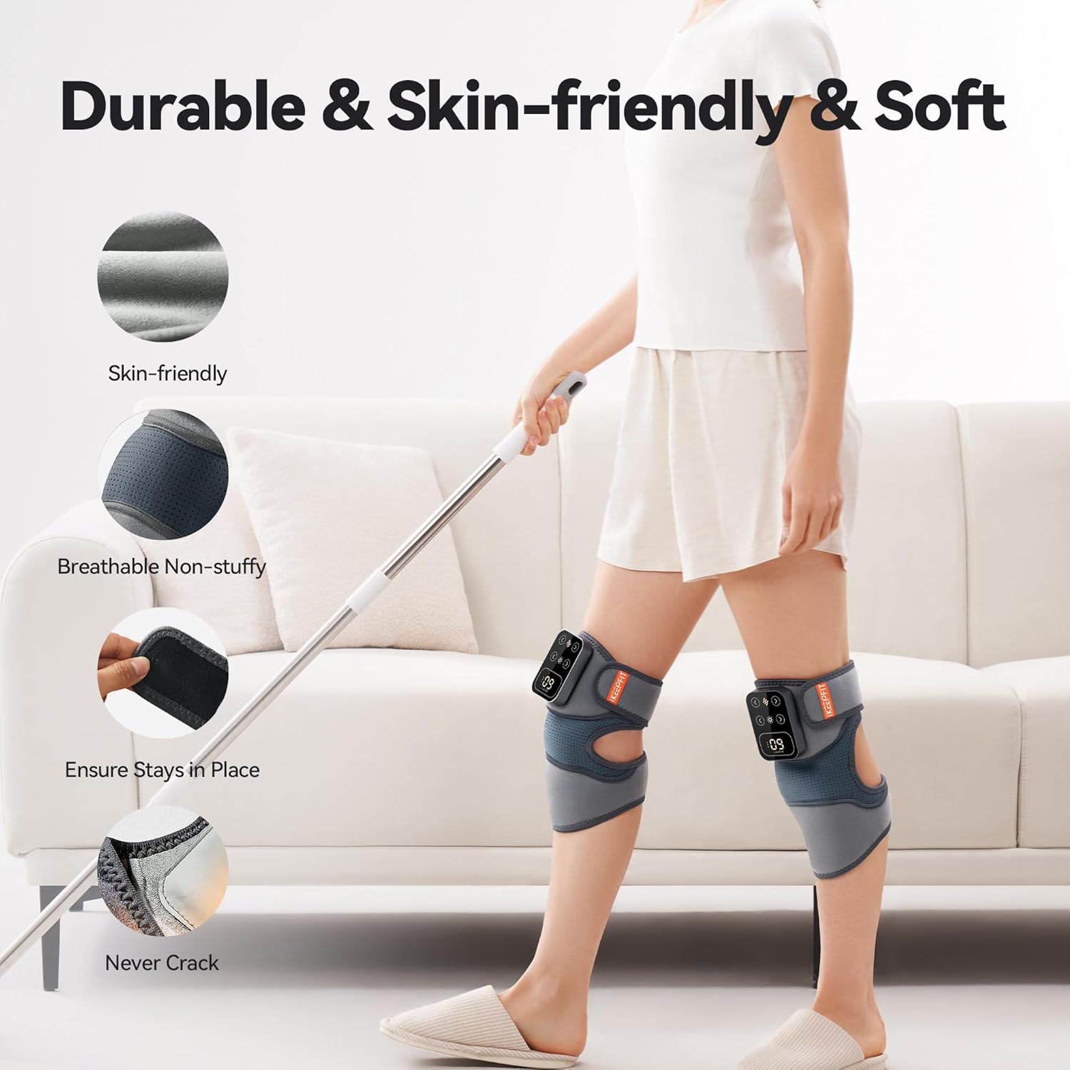 Cordless Knee Massager with Heat Vibration for Pain Relief, Maxwarm 4.0[2025 Upgraded] - Electric Heated Knee Brace with 5 Heat Levels and 3 Massage Mode, Gifts for Men Women (Grey, Pair)