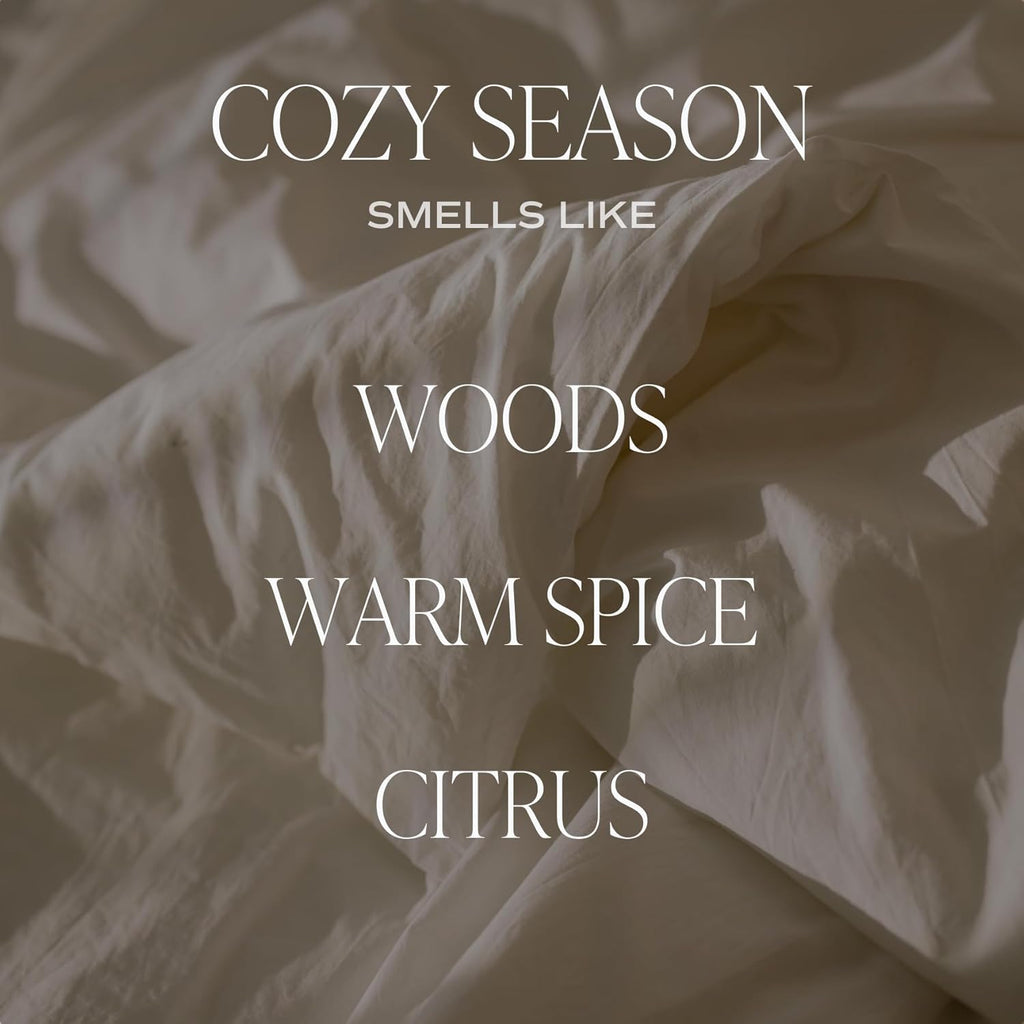 Cozy Season Soy Candles - Fall Candles with Woods, Warm Spice, and Citrus Scent for Home Decor - Soy Candle with 40 Hours Burn Time - 9Oz Black Lid Amber Jar Candles Fall Scents