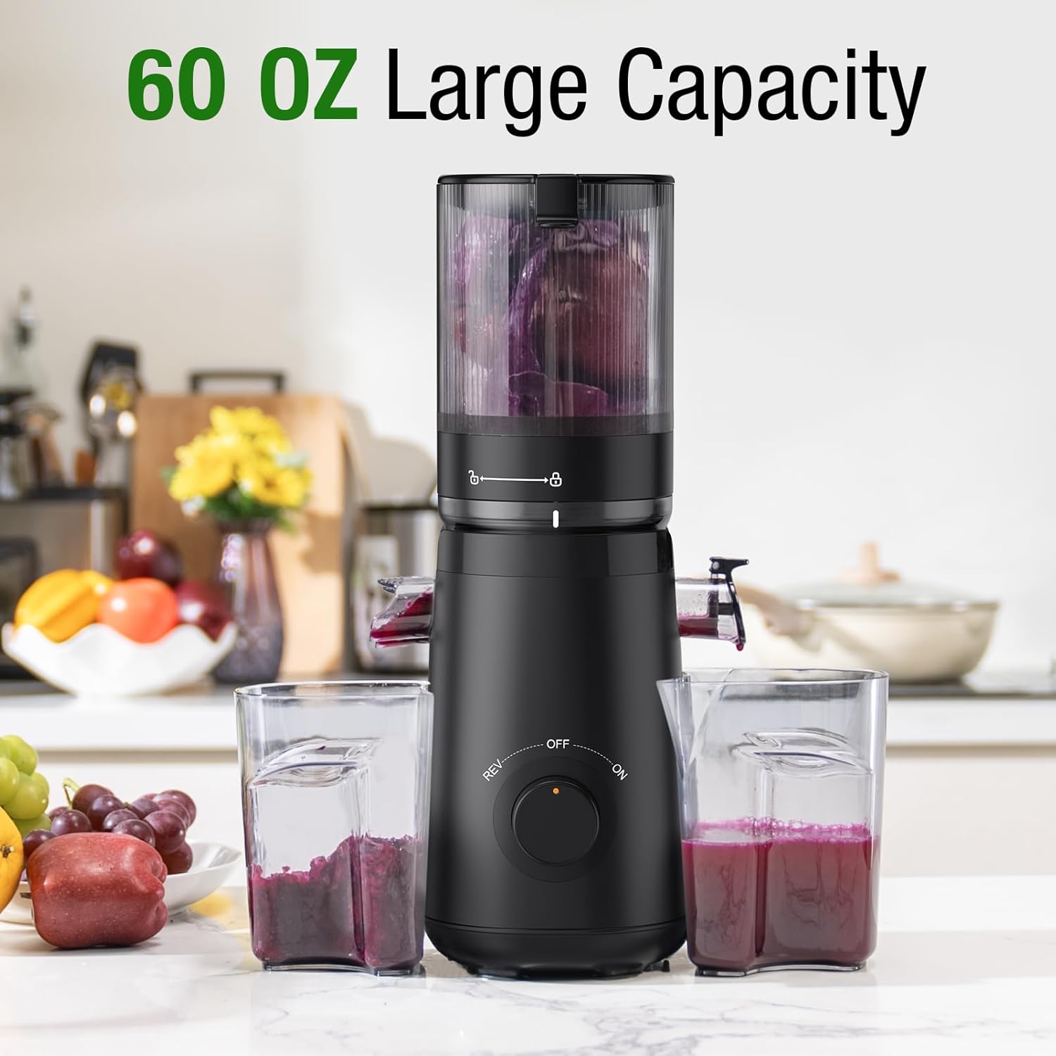Juicer Machines,  Cold Press Juicer with 5.3" Extra Large Feed Chute Fit Whole Fruits & Vegetables Easy to Clean, High Juice Yield, BPA Free (Black)