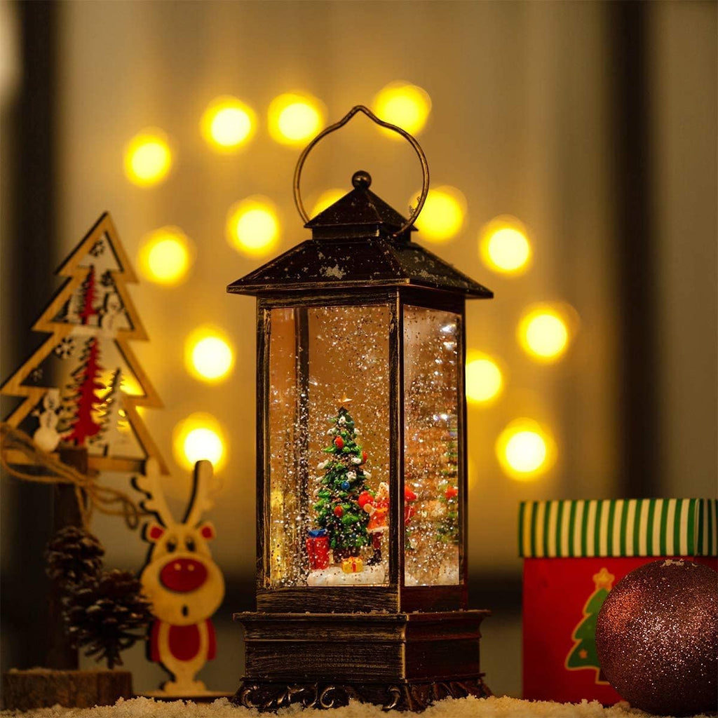 Christmas Decorations Home Lighted Christmas Snow Globe Christmas Lanterns Water Lanterns Glittering with Music USB and Battery Operated Singing Snow Globe Decoratives (Christmas Tree)