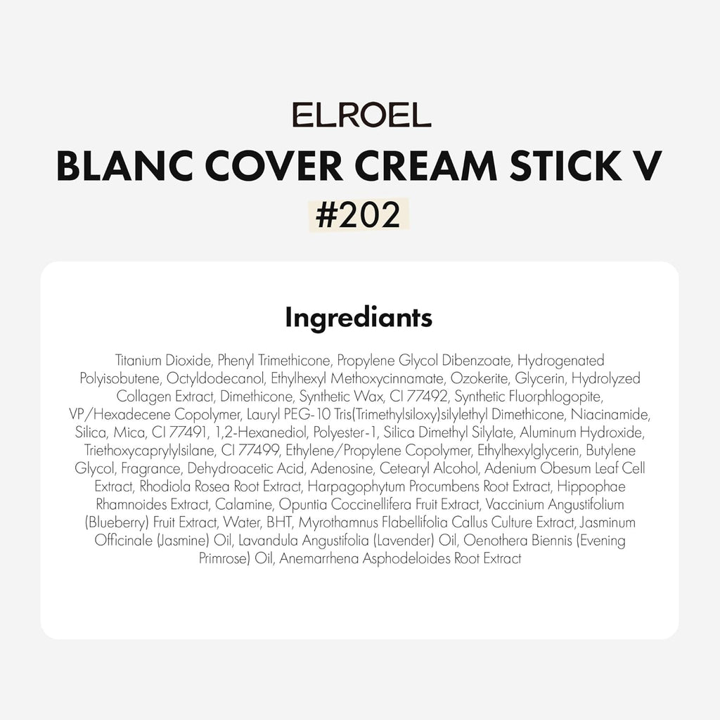 Blanc Cover Cream Stick V White - Korean Color-Changing Foundation Stick with Volufiline - Medium to Full Coverage Dewy Finish Base Makeup - Dual-Ended with Detachable Brush (202 Natural)
