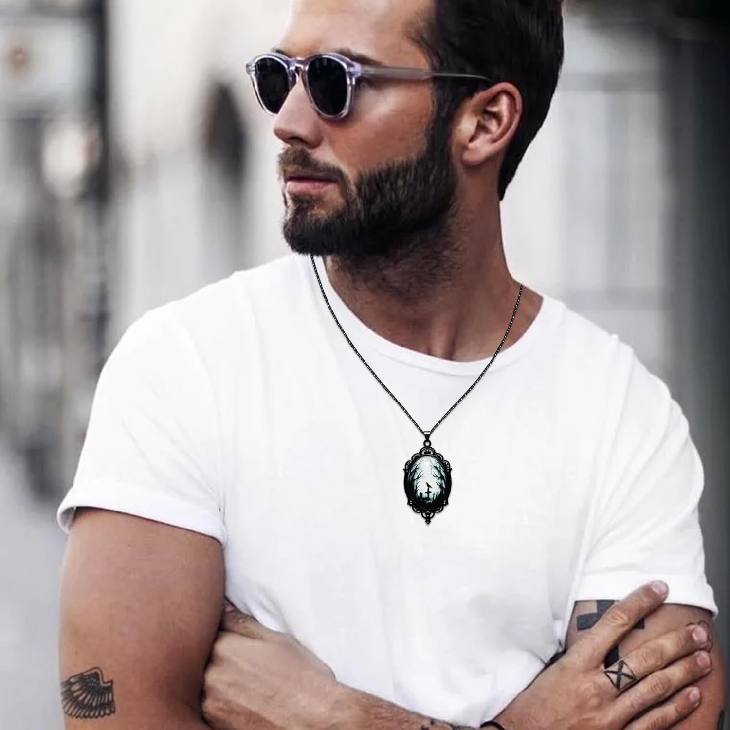 Gothic Necklace, Witch Raven Locket Necklace as Goth Accessories for Halloween Costume Jewelry for Women, Bat Pendant Rose Vampire Jewelry as Halloween Outfit Party Gifts