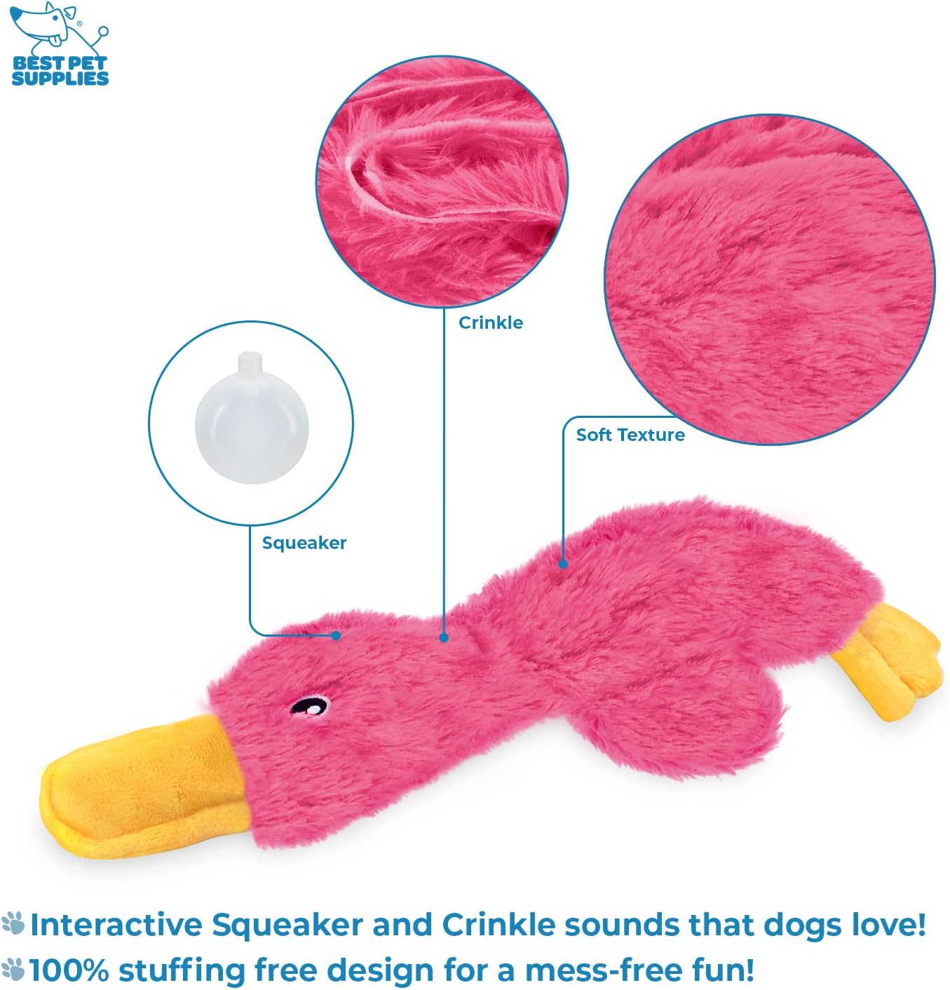 Interactive Squeaky Dog Chew Toy, Ideal Dog Toys for Chewers, Small, Medium & Large Dogs, and Fetch Lovers - Crinkle Duck (Light Pink), Large