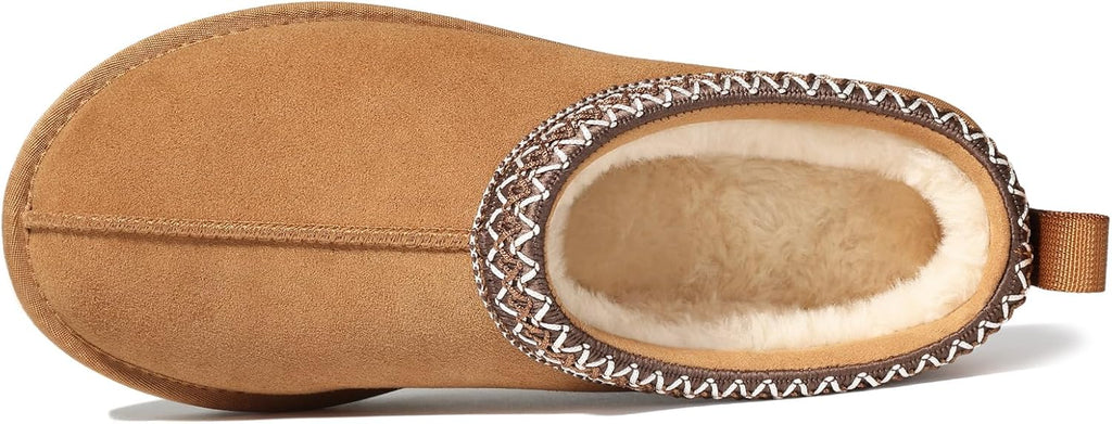 Genuine Suede Fuzzy Slippers for Women Winter Warm House Shoes Cozy Mini Boots for Indoor Outdoor