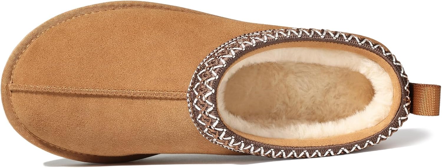 Genuine Suede Fuzzy Slippers for Women Winter Warm House Shoes Cozy Mini Boots for Indoor Outdoor