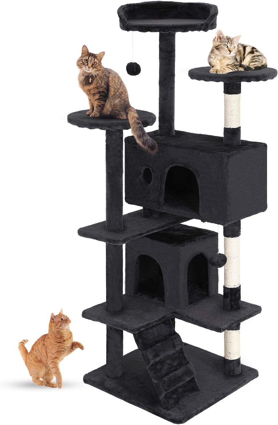 Cat Tree 54In Cat Tower Multi-Level Durable Cat Scratching Post & Cozy Fun Cat Jumping Platform Space Saving Cat Condo Pet Play House for Indoor Cats,Dark Gray