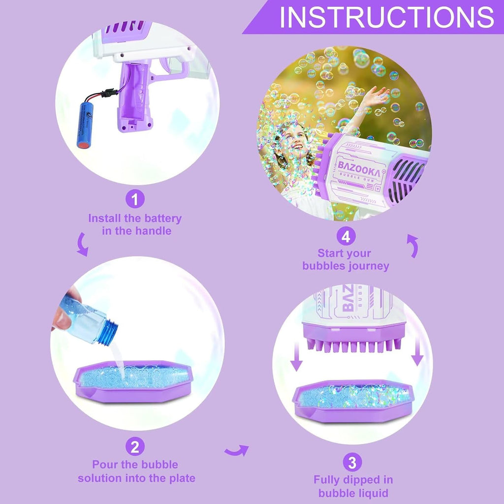 Bubble Gun, Bazooka Bubble Machine Gun, Bubble Blaster Gun with Bubble Solution, 69 Holes Bubble Bazooka Gun Outdoor Summer Toy Party Favors for Kids Purple Halloween Bubble Maker Blowers