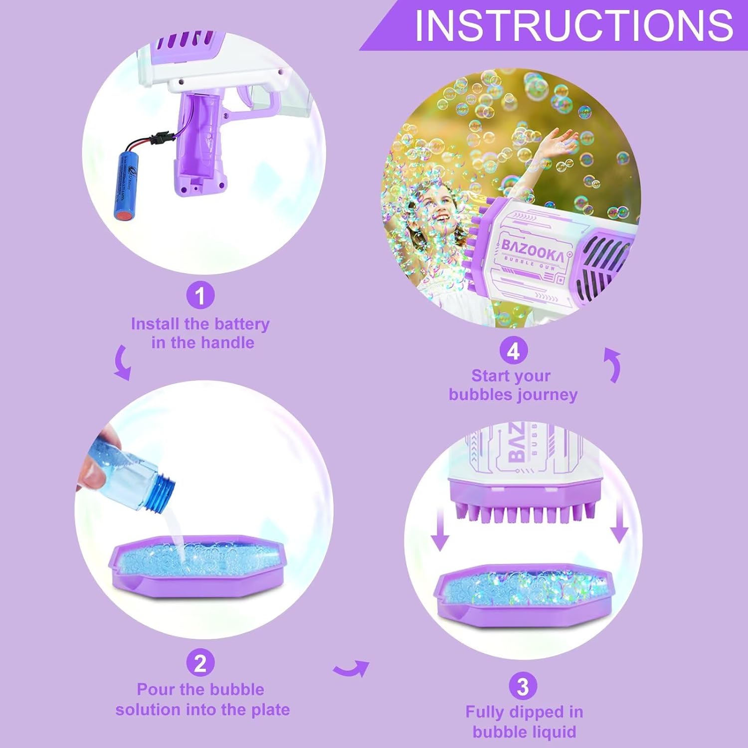 Bubble Gun, Bazooka Bubble Machine Gun, Bubble Blaster Gun with Bubble Solution, 69 Holes Bubble Bazooka Gun Outdoor Summer Toy Party Favors for Kids Purple Halloween Bubble Maker Blowers