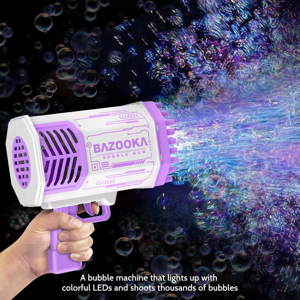 Bubble Gun, Bazooka Bubble Machine Gun, Bubble Blaster Gun with Bubble Solution, 69 Holes Bubble Bazooka Gun Outdoor Summer Toy Party Favors for Kids Purple Halloween Bubble Maker Blowers