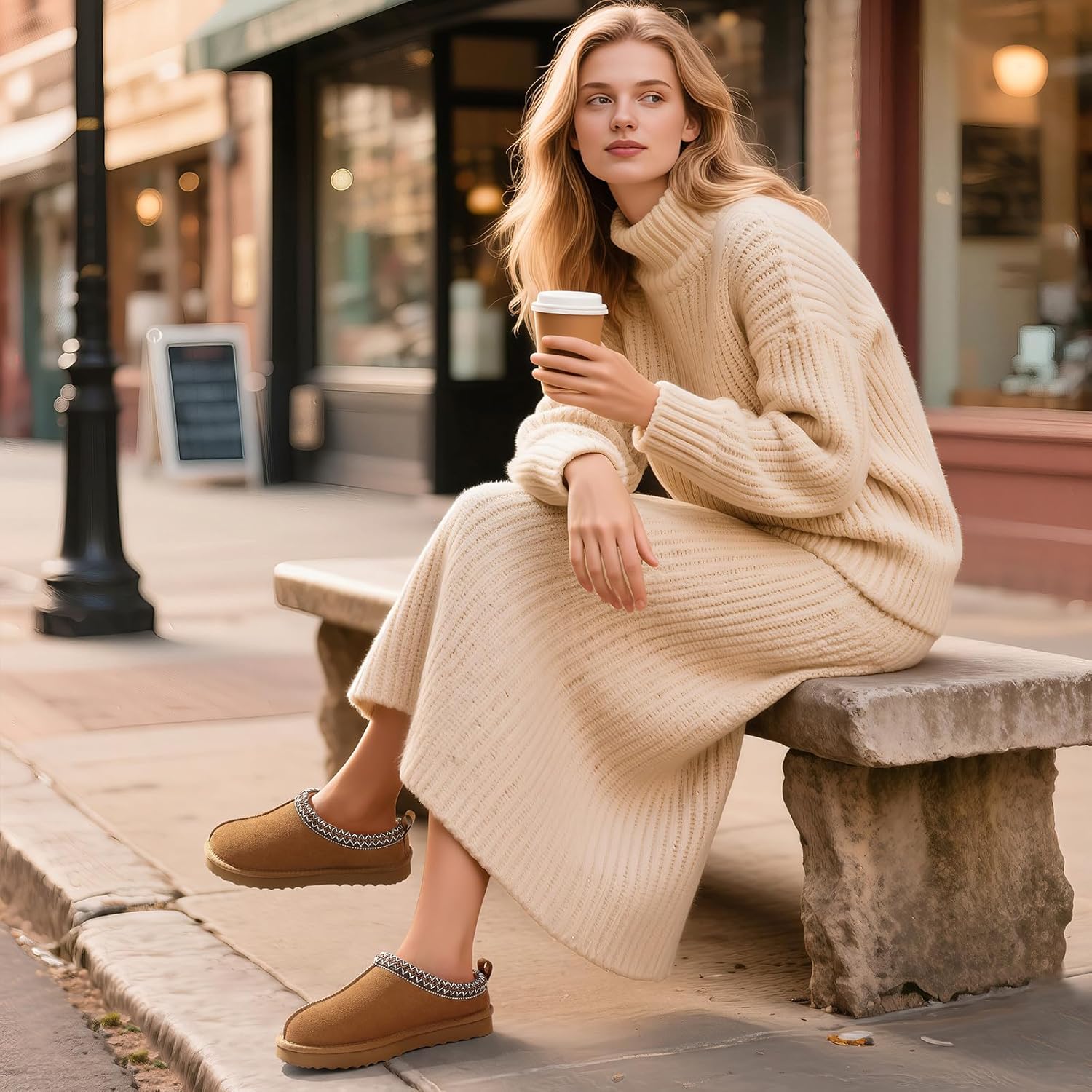 Genuine Suede Fuzzy Slippers for Women Winter Warm House Shoes Cozy Mini Boots for Indoor Outdoor