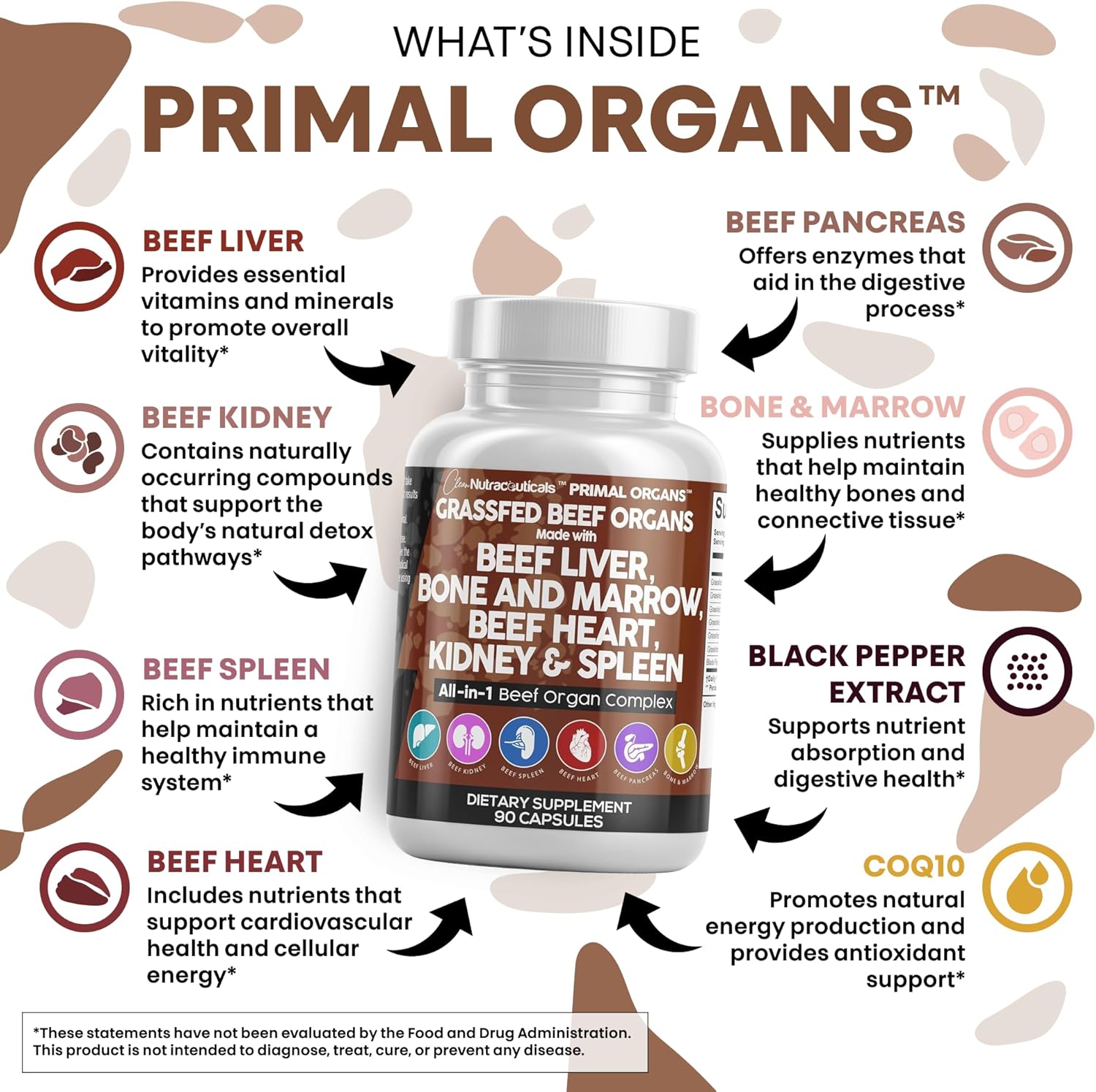 Grass Fed Beef Liver Capsules - Premium Quality Supplement Packed with Desiccated, Beef Heart, Spleen, Pancreas plus Bone & Marrow Dao Enzyme Pills
