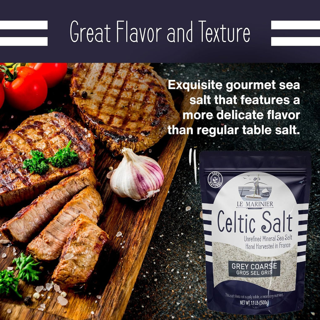 Celtic Salt Organic Grey Coarse, 1.1Lb - 18Oz. Mineral Rich 100% Natural and Unrefined French Sea Salt Organic. Hand Harvested Mineral Sea Salt, Sel Gris (1.1Lb Grey Coarse)