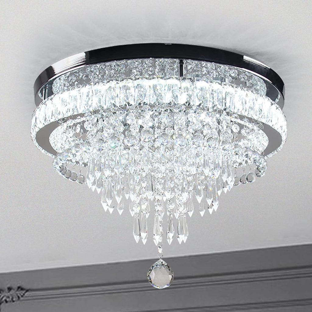 19.7" Crystal Chandeliers Crystal Ceiling Light Fixtures Modern Flush Mount Light LED Chandelier Lamp for Living Room Bedroom Dining Room 6500K Cool White